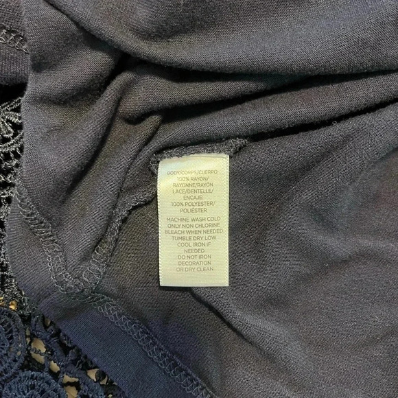 LOFT women's large navy lace bell sleeve off shoulder blouse casual stretch - Picture 5 of 5